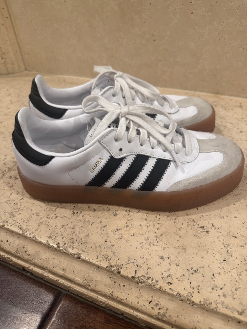 adidas Sambae Leather Sneakers - White/Black/Gum - Picture 2 of 6